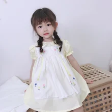 Лето, Новое поступление, испанское винтажное хлопковое платье до колен для маленьких девочек, качественное платье-кукла с вышивкой, одежда для маленьких девочек