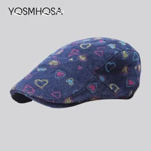 Новая мода джинсовый берет для женщин кепки красное сердце береты дамы Baret Femme зима осень s для Регулируемый WH655