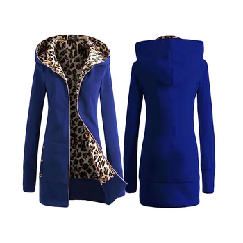 

Women Winter Overcoat Leopard Zipper Hooded Long Sleeves Fleece Lined Slim Fit TC21