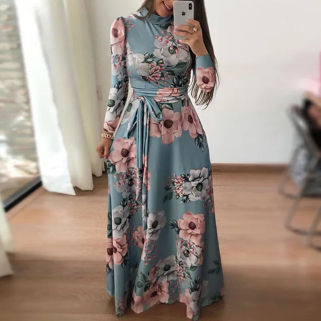 Women Long Maxi Dress 2018 Summer Floral Print Boho Style 