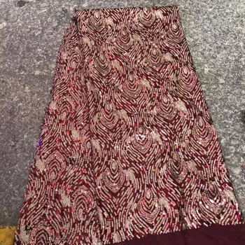 

Newest Arriver Beautiful Flower African Sequin Lace Fabric, Sequins Nobleness African Lace Fabric wine for Party Dresses