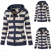 Women Warm Striped Hoodie Sweatshirt Top Hooded Pockets Jacket Zipper Coat Femmes camisa chemise camicia Mujer maschi Clothes