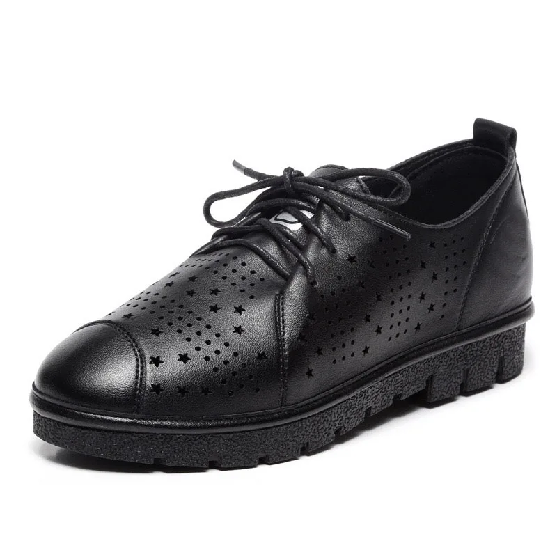Women PU leather shoes casual slip-on women Flats Cut out Floral moccasins hollow out round toe Ladies shoes