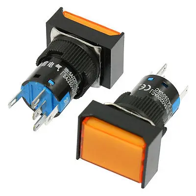 

DC 24V Orange Light 5P 1NO 1NC Momentary Rectangle 16mm Push Button Switch