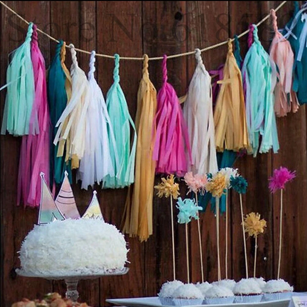 

5Pcs 14inch Tissue Paper Tassels Garland For Wedding Decoration Diy Hanging Birthday Party Baby Shower Event Party Supplies 35cm