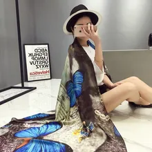 2016 Bufandas de la Marca Colorful Butterfly Print Bufanda Mujeres Chal Pashmina de Seda de Oro Playa Pareos Bufanda Principal de Seda de Moda de Corea