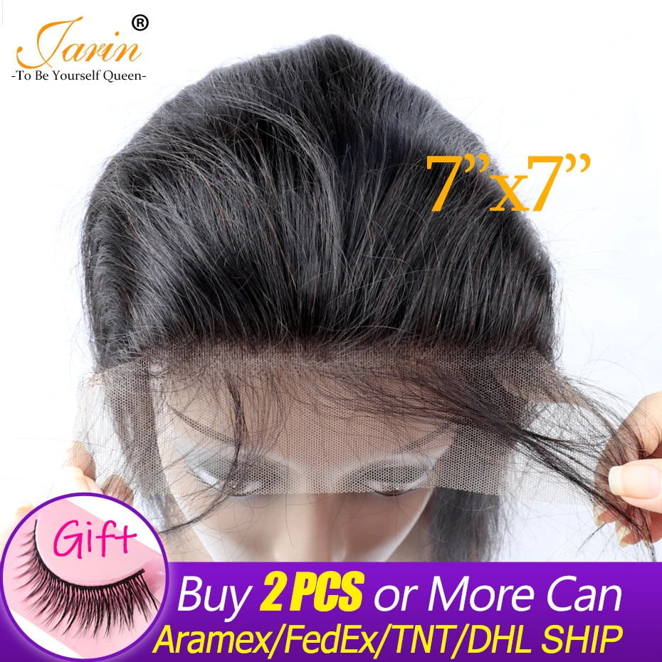

7x7 Inches Lace Closure Brazilian Straight Human Hair Closure With Baby Hair Natural Color Black Women Free Part Remy Hair Jarin