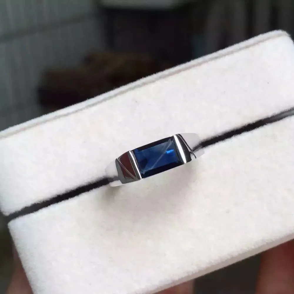 Кольцо с натуральным синим сапфиром, кольцо с натуральным драгоценным камнем, кольцо из белого золота 18 К, модные элегантные простые квадратные женские вечерние ювелирные изделия