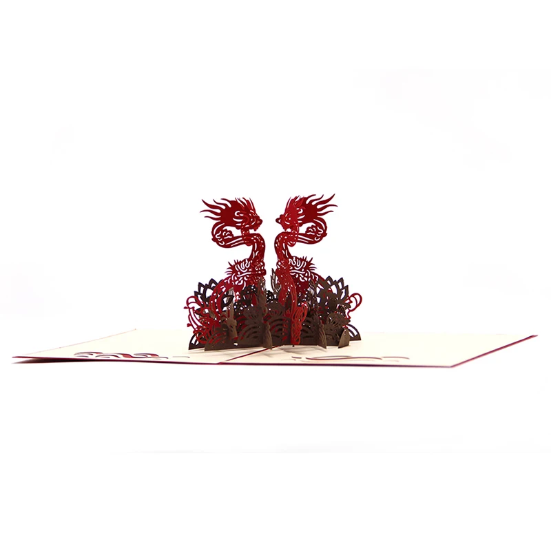  3D Laser Cut Handmade Chinese Style Four Directions Dragon Paper Invitation Greeting Cards PostCard - 33003511139