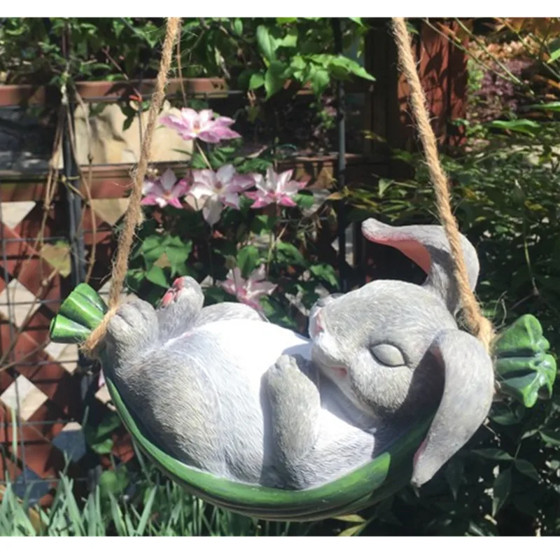 

Simulation Cartoon Animal Trapeze Bear, Rabbit , Dog Resin Statue Pastoral Style Courtyard Pendant Ornaments G2325