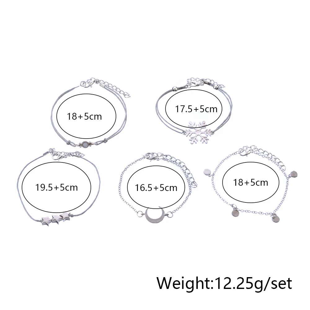 Sindlan 5 шт., винтажные браслеты со снежинками, опалом, звездой, луной, для женщин, цепочка веревка ручной работы, модные браслеты, набор, ювелирные изделия на запястье