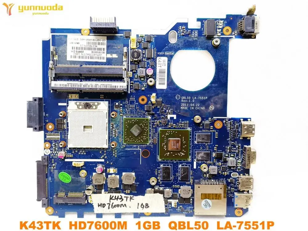 Оригинальная материнская плата для ноутбука ASUS K43T K43TK HD7600M 1 ГБ QBL50 LA-7551P