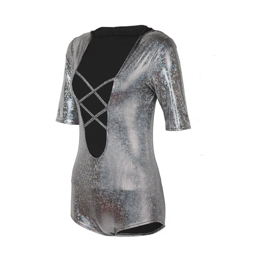 Hooded Bodysuit Sexy Women Bandage Jumpsuit Rompers Shiny Swimwear Deep V Neck Bodysuit Women Bodycon Playsuit Feminino 40APR1111