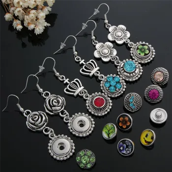 

Flowers Crown Metal 12mm Snap Buttons Earrings Jewelry With Glass Rhinestone Snap Buttons 12prs/lot Mix Styles