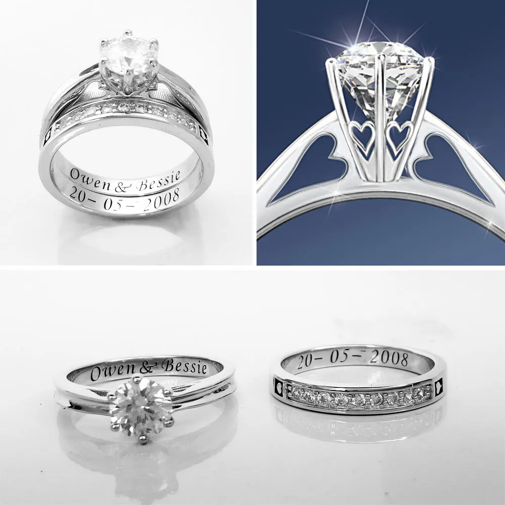 925 Sterling Silver Customized Engraved Wedding Rings Sets  02