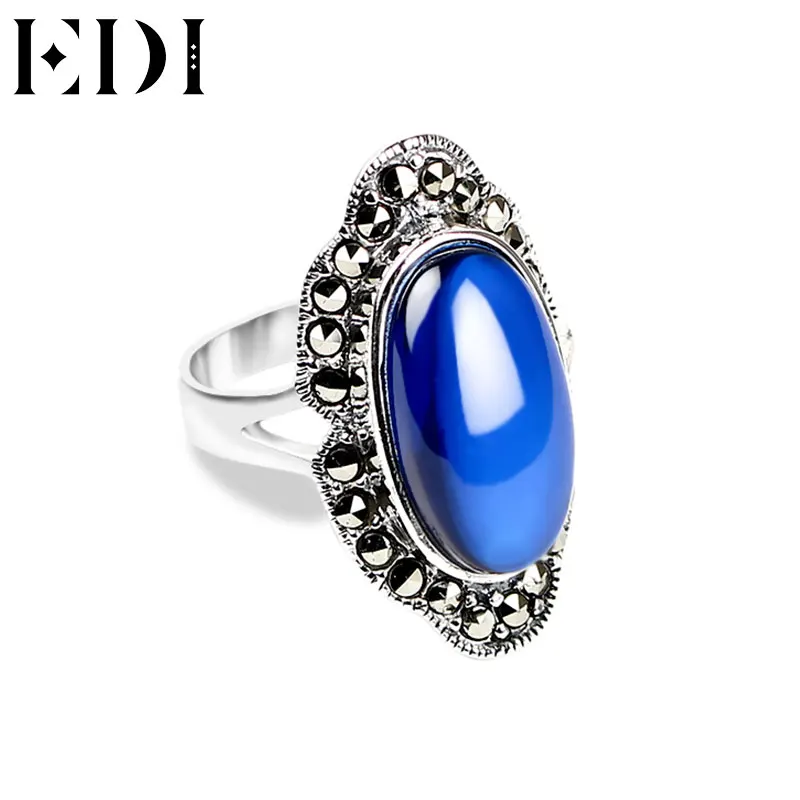 

EDI Women Personality Vintage Sapphire 925 Sterling Thai Adjustable Silver Ring Cocktail Party Anniversary Rings For Women Gift