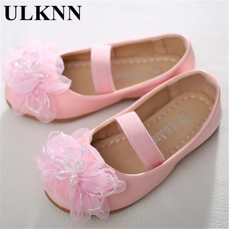

ULKNN Girls princess single shoes little girl spring and autumn children's flowers boat shoes elastic soft bottom shoe wholesale