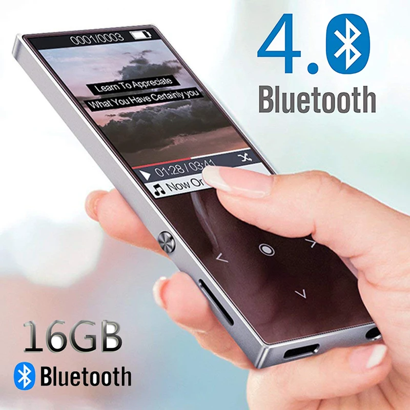 

16GB MP4 Player with Bluetooth 1.8 Inch HD Screen Touch Button MP3 Player Lossless HiFi Sound Audio Music Player with FM Radio