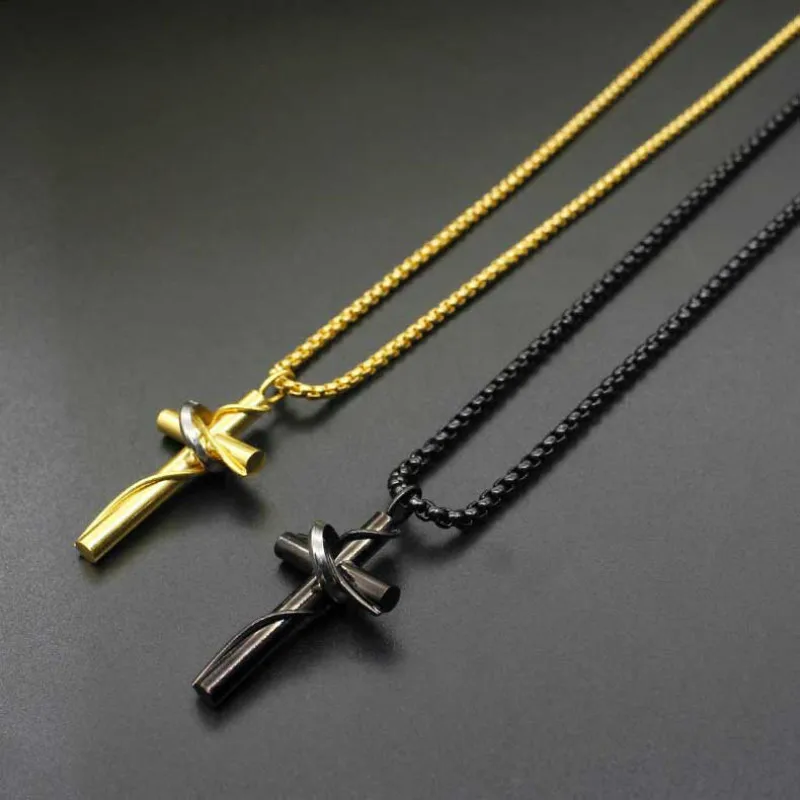 2 size black gold Fashion Stainless Steel Pendant Christian Bible Prayer Cross Men Necklace Charming Gifts Jewelry 2018 | Украшения и
