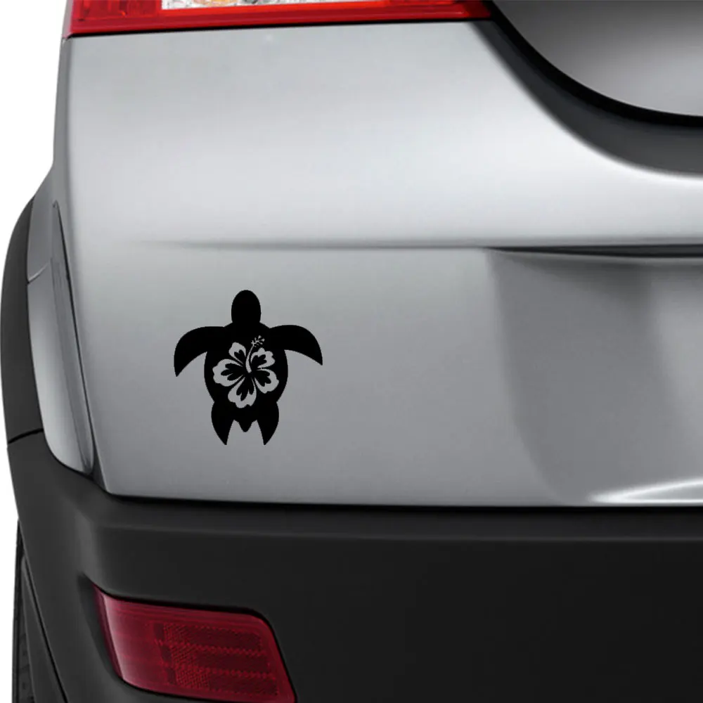 0            12.6cm13.4cm Hibiscus  Turtle Vinyl Bumper Stickers For Car Truck Window Tool Boxes Wall Laptop Notebook Car Sticker Decals