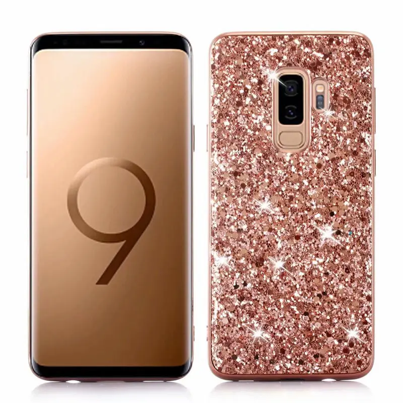 Для samsung Galaxy S10 S9 S8 Plus S7 Edge чехол силиконовый Блестящий со стразами и пайетками Мягкий ТПУ чехол Fundas для Note 8 9 10 Plus - Цвет: rose gold