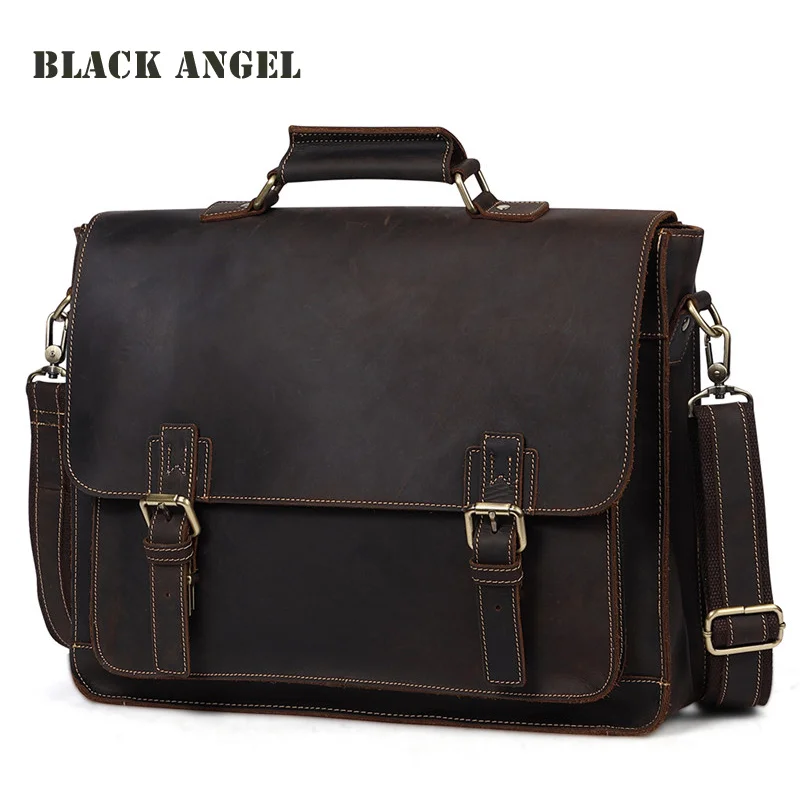 

Men genuine leather bags Vintage crazy horse leather design business men messenger bag shoulder crossbody bag