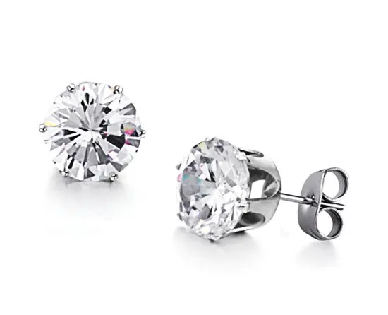 Stainless Steel Earrings Stud Round Cubic Zirconia Non Allergic Stainless Steel Earrings Stud Round Cubic Zirconia Non Allergic Surgical 9mm Cz