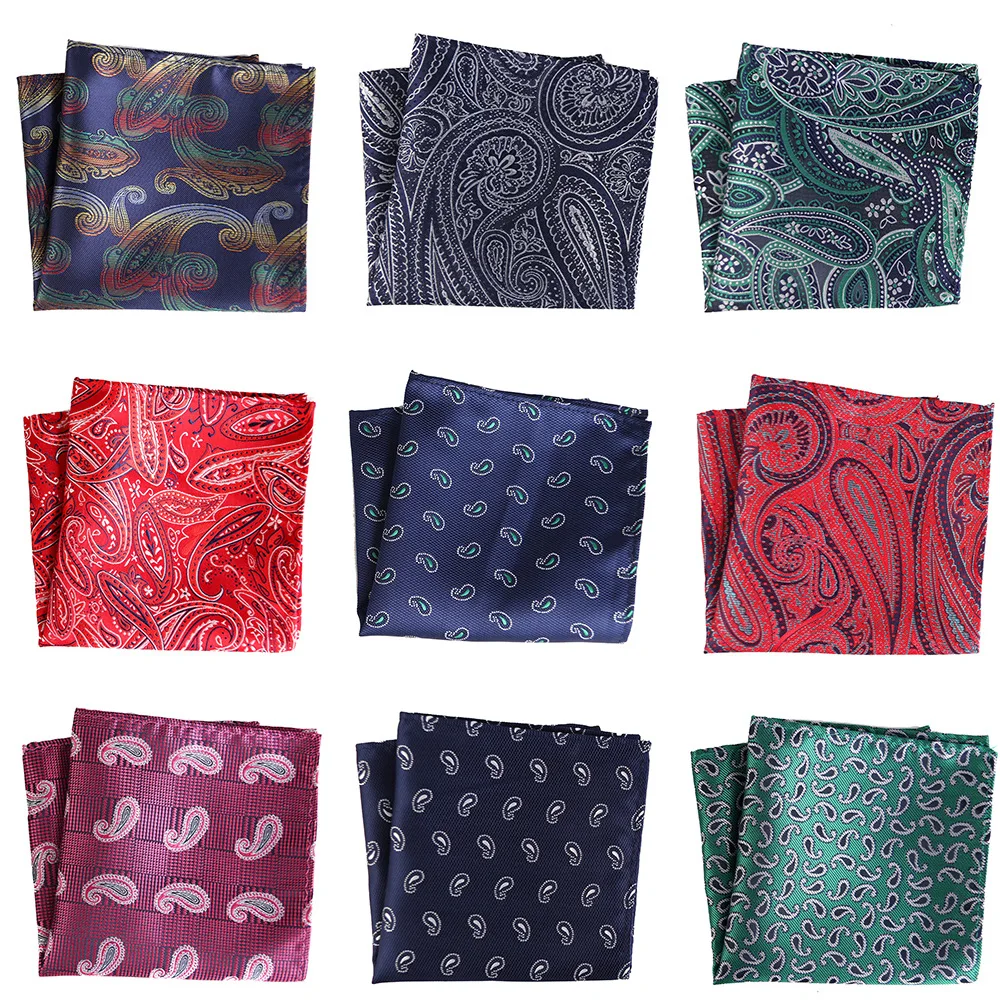 

New Designers Popular 25 X 25CM Large Handkerchief Man Paisley Flower Dot Pocket Square Men Casual Hankies For men's Suit
