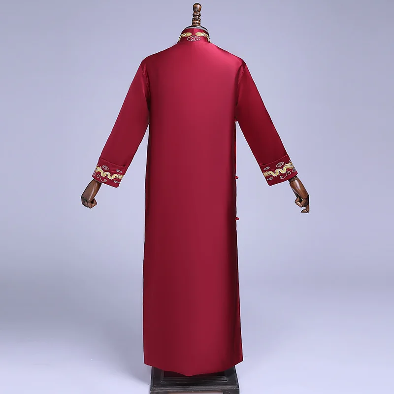 Бордовый Best Man китайский длинное платье Свадебные Cheongsam винтаж Восточный Жених вечерние платья для мужчин размеры S M L XL XXL