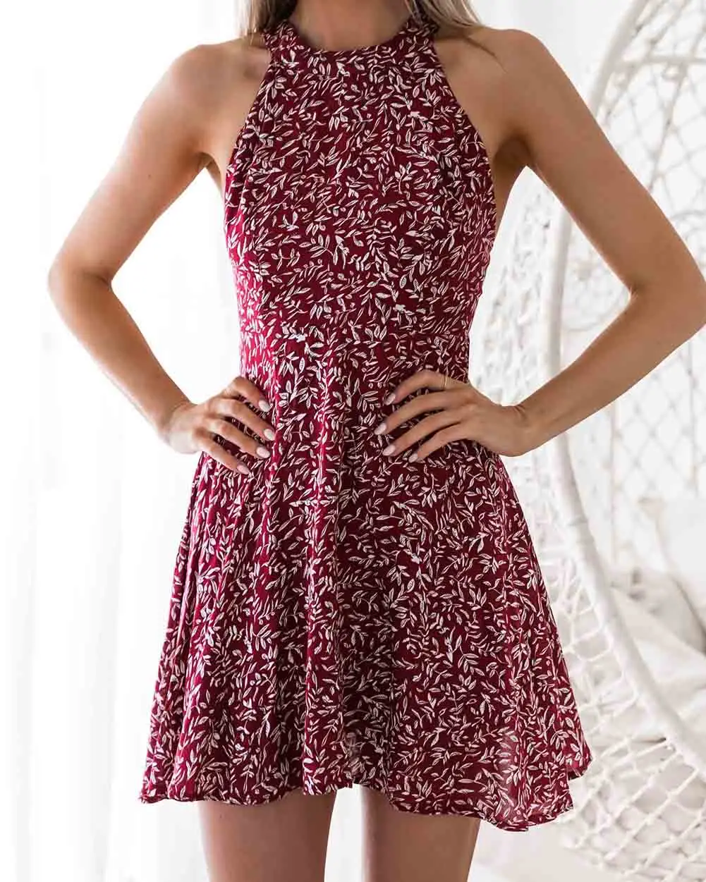 

Fashion Women Sleeveless Sundress Boho Short Mini Open Back Printed Dresses Party Dress Beach Floral Sundress