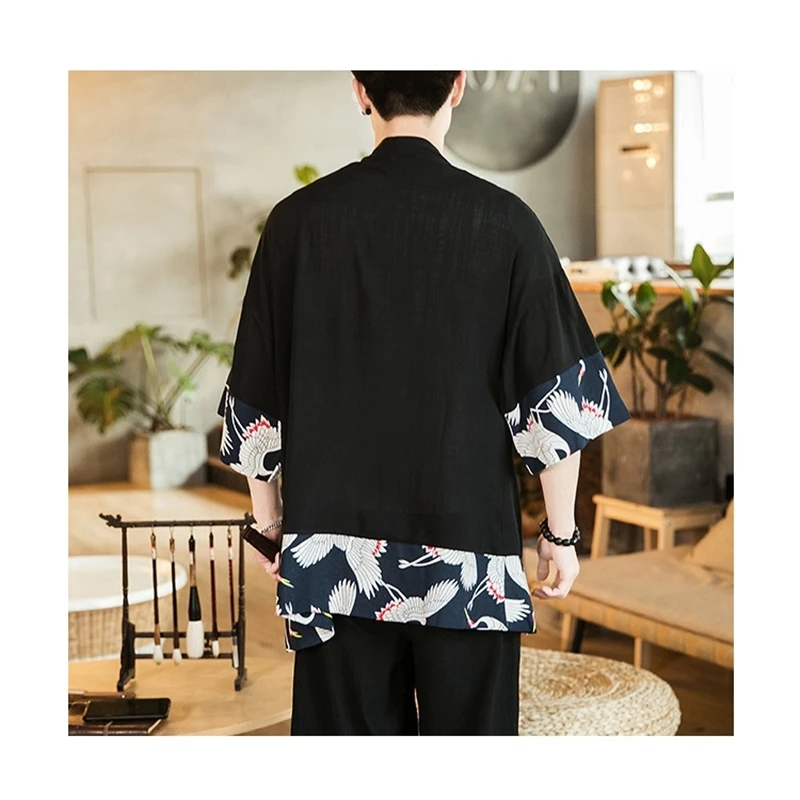 Japanese kimono cardigan men haori yukata male samurai clothing blouse kimono jacket mens shirt yukata haori KZ2011