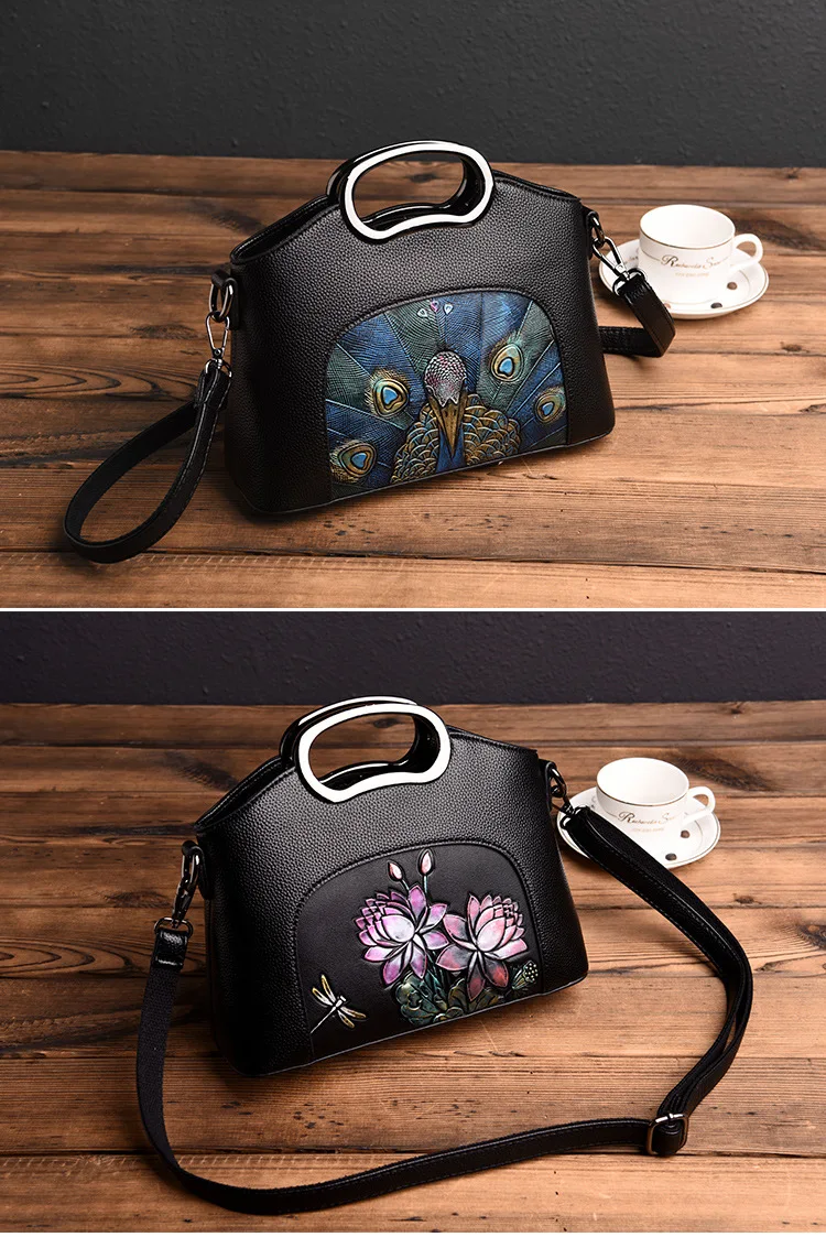 3D тиснением Для женщин Курьерские Сумки Роскошные Дизайнерские Брендовые женские сумка Высокое качество PU кожи сумки сумка с павлином