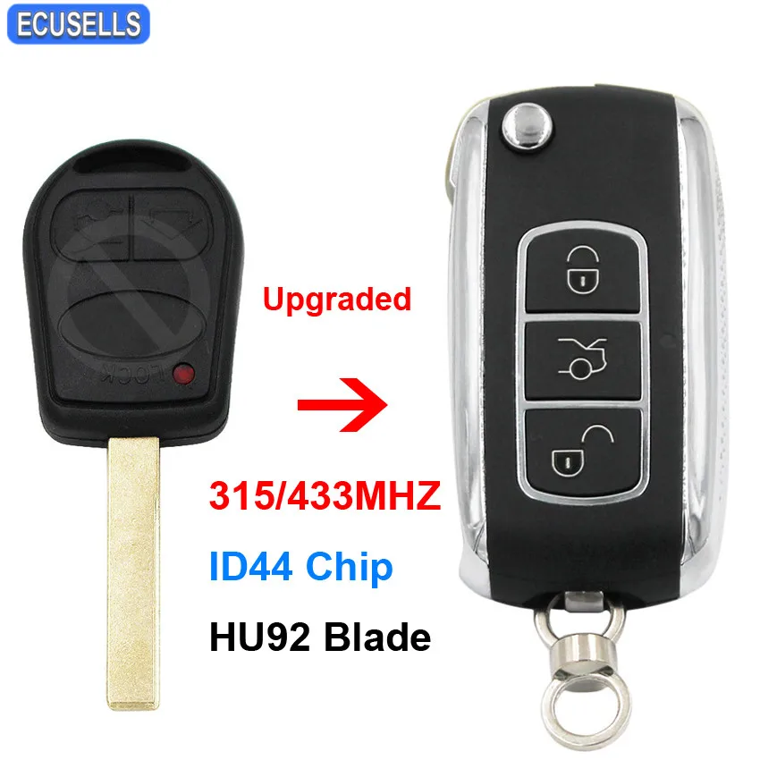 

Upgraded Remote Key 315Mhz or 433Mhz ID44 Chip for Land Rover Range Rover 2002 2003 2004 2005 2006 Sport 2006 HU92 Uncut Blade