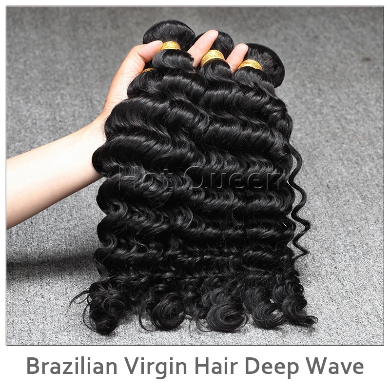 

Free Shipping 6A Grade Unprocessed Brazilian Virgin Human Hair Bundles Natural Color Deep Wave Human Hair Extensions 4PCS Bundle