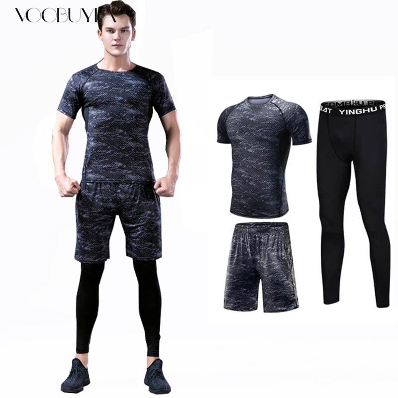 

Voobuyla Compression Men Sport Suits Quick Dry Running sets Clothes Sports Joggers Training Gym Fitness Tracksuit Plus Size 4XL