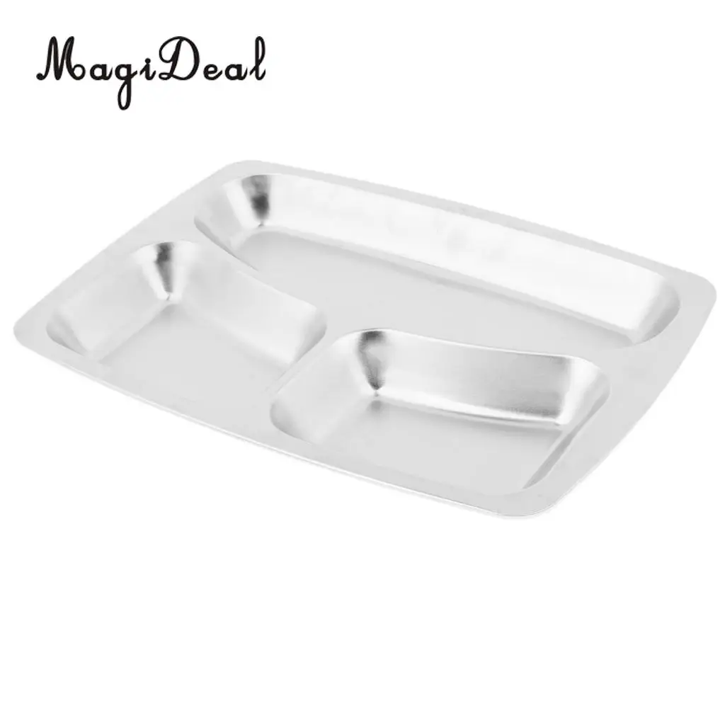 Stainless Steel Divided Lunch Food Serving Bento Box Tray Restaurant Canteen Tableware Rectangular Camping Hiking