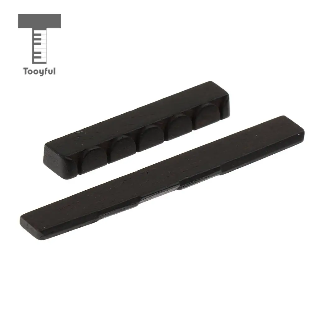 Tooyful Durable 6 String Ebony Slotted Nut Saddle for Classical Guitar Replacement Parts Black