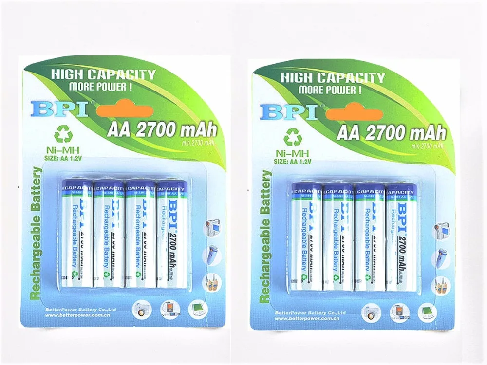 Strong capacity 8pcs AA 1.2V 2700mAh NI MH batteries rechargeable