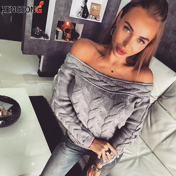 

2018 New Autumn Knitted Sweater Women Sexy Off Shoulder Long Sleeve Pullover Tops Fashional Women Sweater and Pullovers