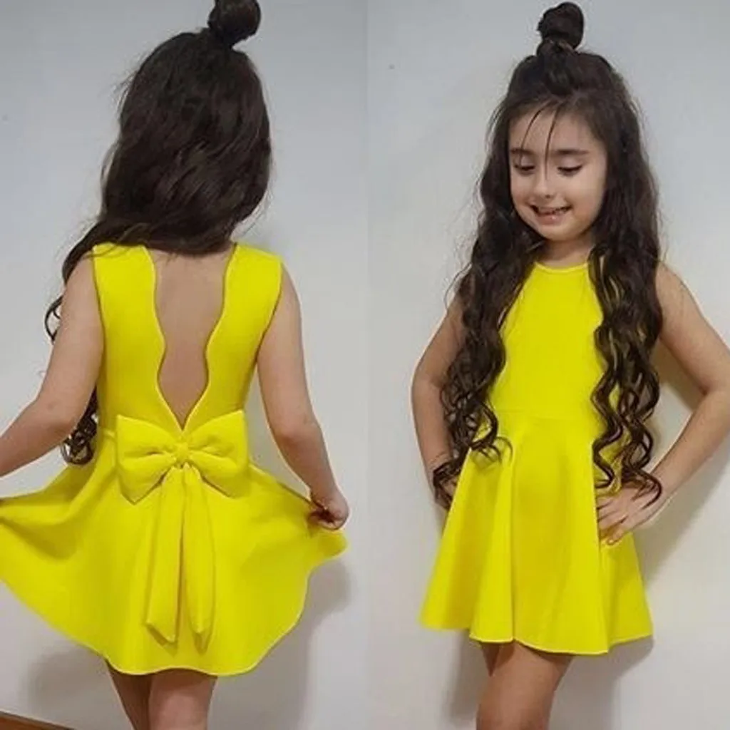

2019 New Daily clothing Toddler baby Girls Solid Bowknot kids dress A-line Backlesss kids Dress elegant dance kids dress vestido