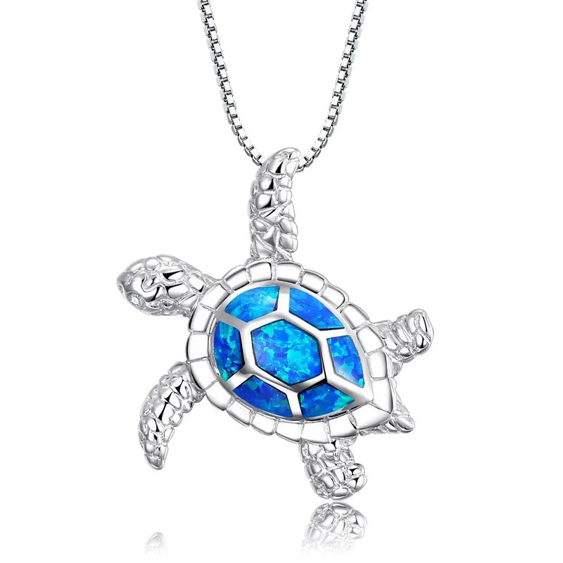 

Summer fashion silver filled blue turtle pendant woman necklace opal sea turtle necklace pendant ocean beach jewelry gift