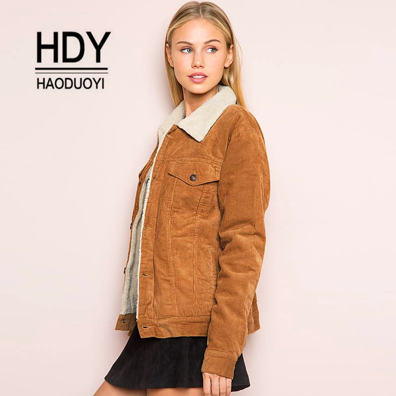 HDY Haoduoyi Winter jacket Women Long Sleeve Turn down