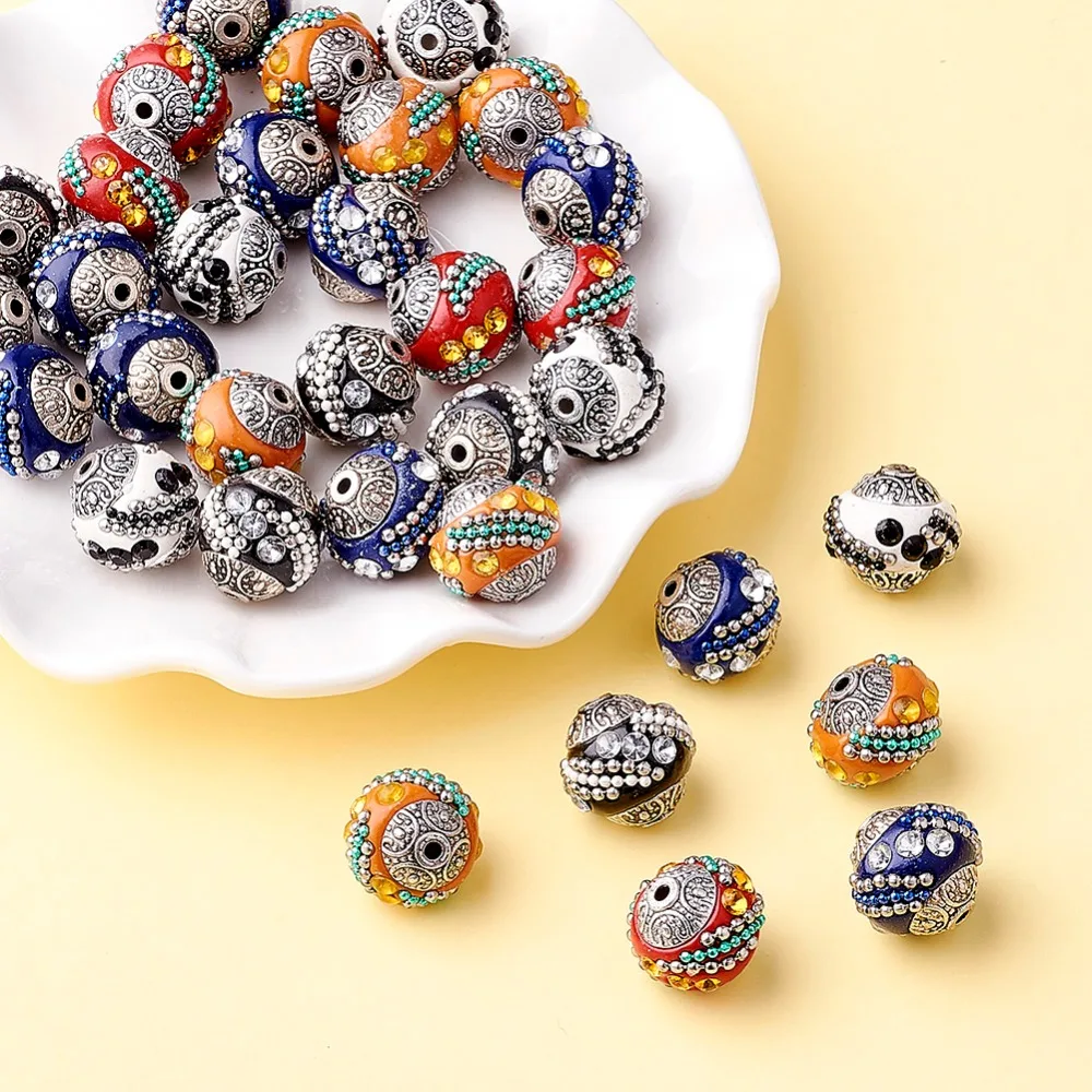 100pc 15mm Handmade Indonesia Beads With Alloy Cores Round Mixed Color 