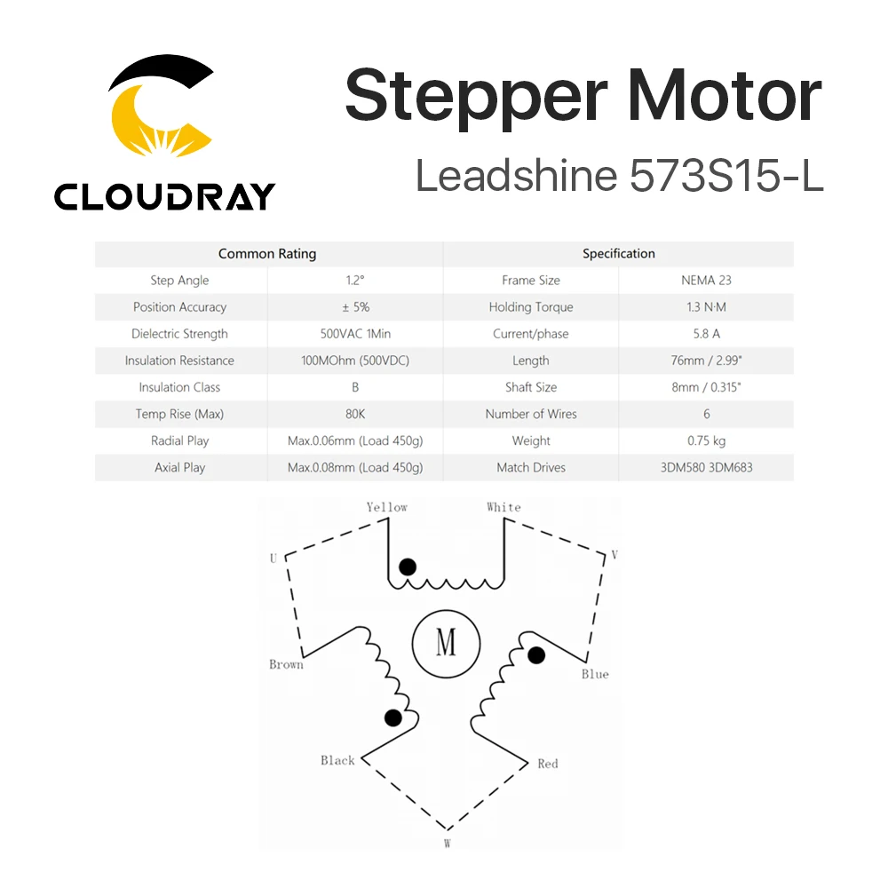 Cloudray Leadshine 3 фазы шагового двигателя 573S15 573S15-L для NEMA23 5.8A Длина 76 мм вал 8 мм