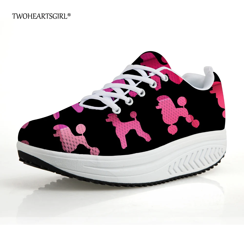 Twoheartsgirl Black Print Poodle Dog Slimming Shoes for Women Height