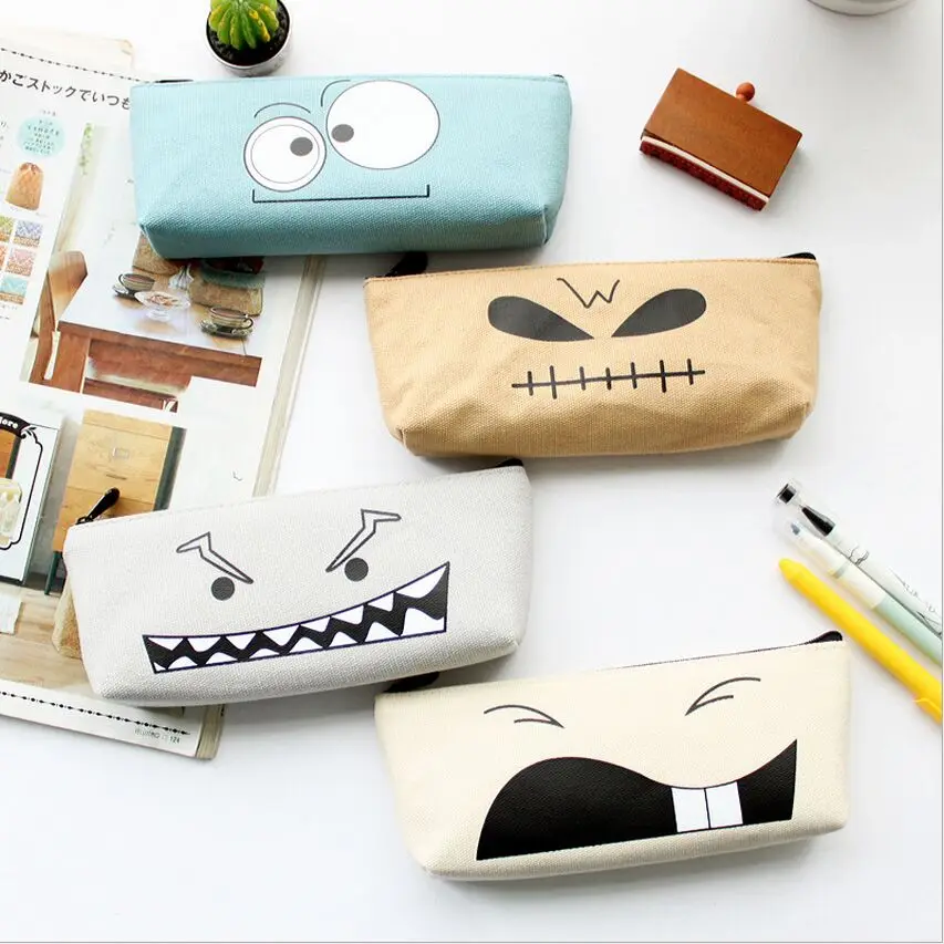 font b Funny b font Expression Kawaii Face Canvas Pencil Case Stationery Storage Organizer font