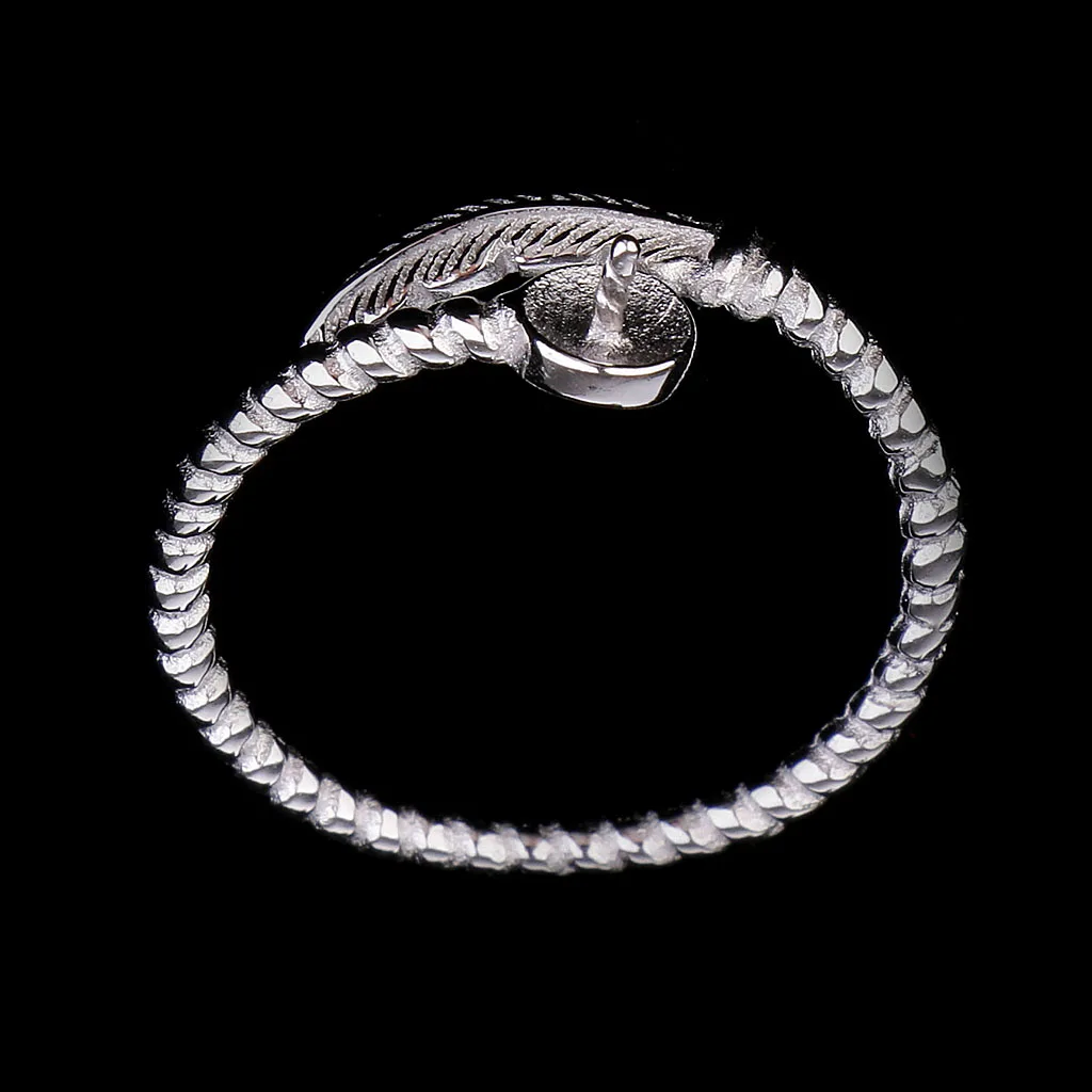 1Pair Feather Ring Base Adjustable Open Finger Blank Rings For Pearl Setting