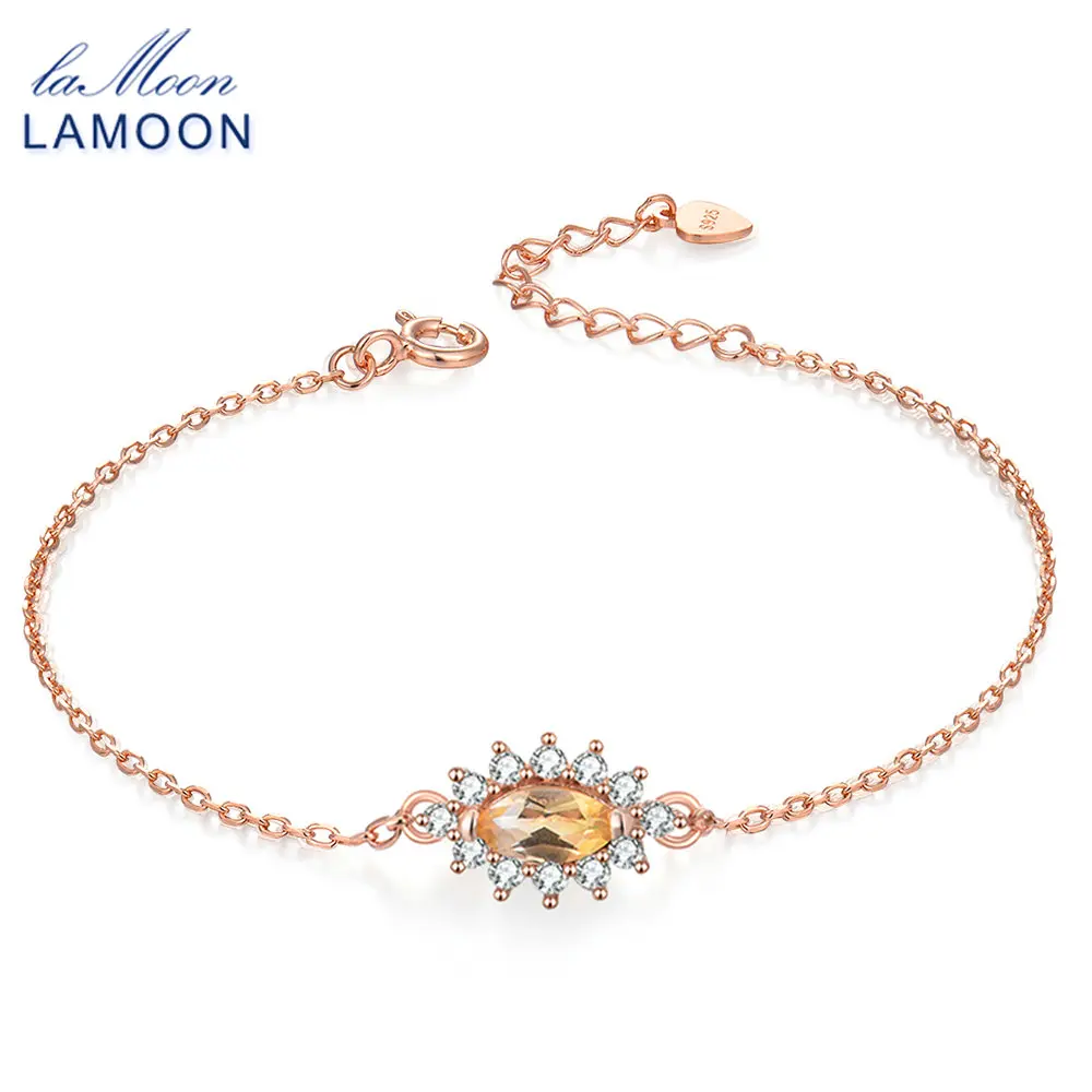 LAMOON Marquise 3x6mm 1.4ct 100% Natural Citrine S925 sterling-silver-jewelry Chain Charm Bracelet LMHI033