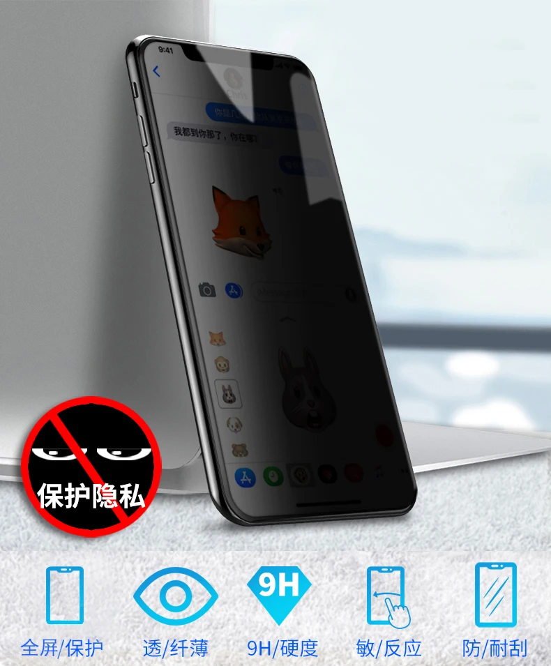 Полноэкранный чехол из закаленного стекла с антишпионскими бликами для iPhone X XS MAX