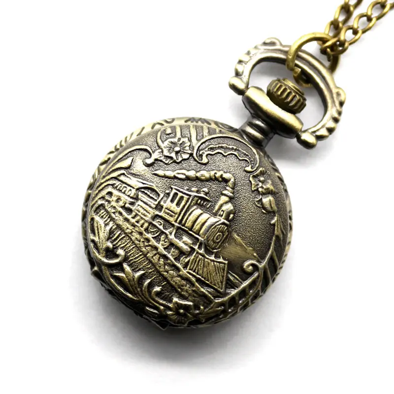 

Bronze Locomotive Theme Pocket Watch For Men Women With Necklace Chain Free Drop Shipping